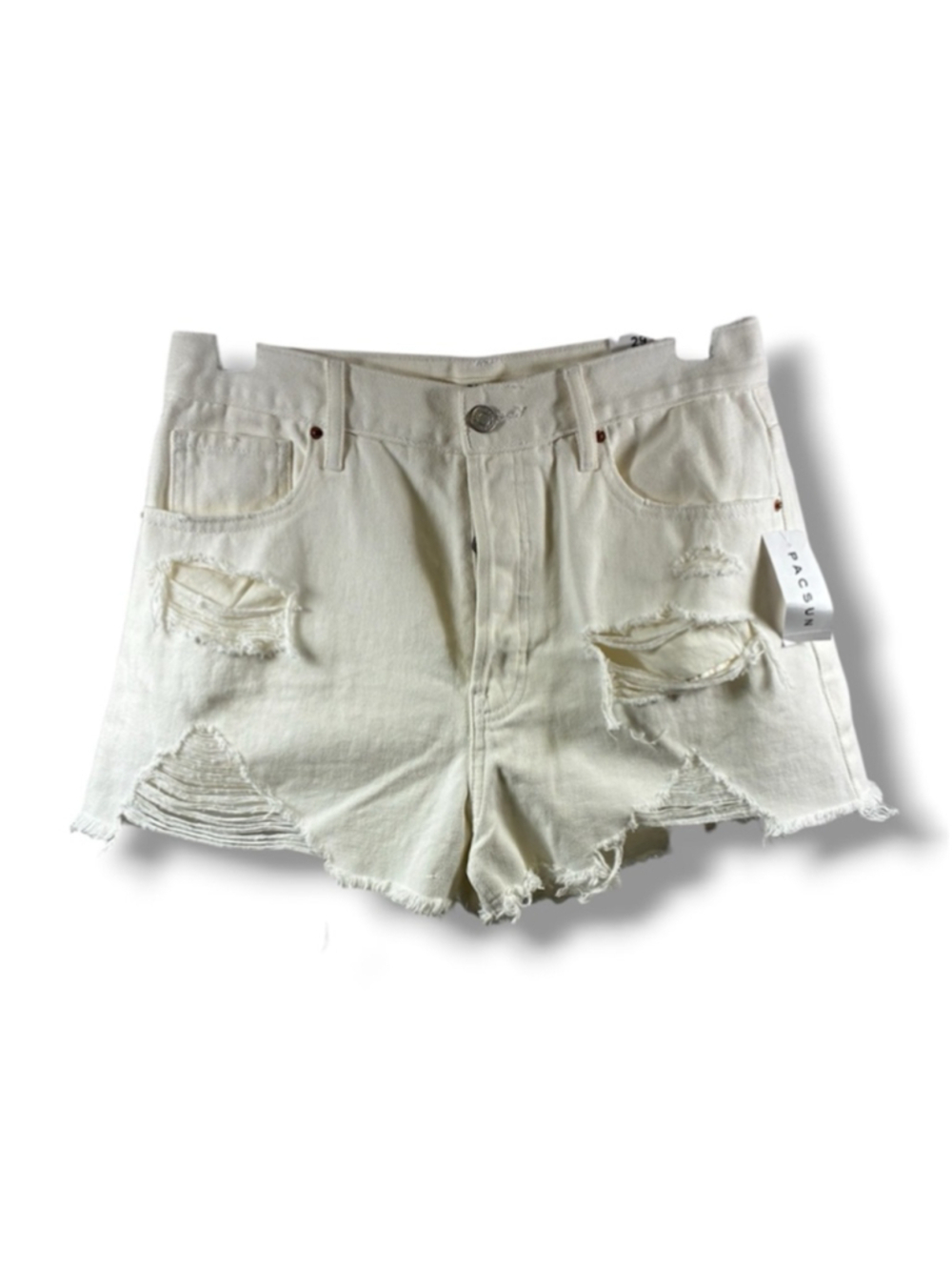 PacSun NWT Distressed Vintage High Rise Jean Shorts in White Size 29